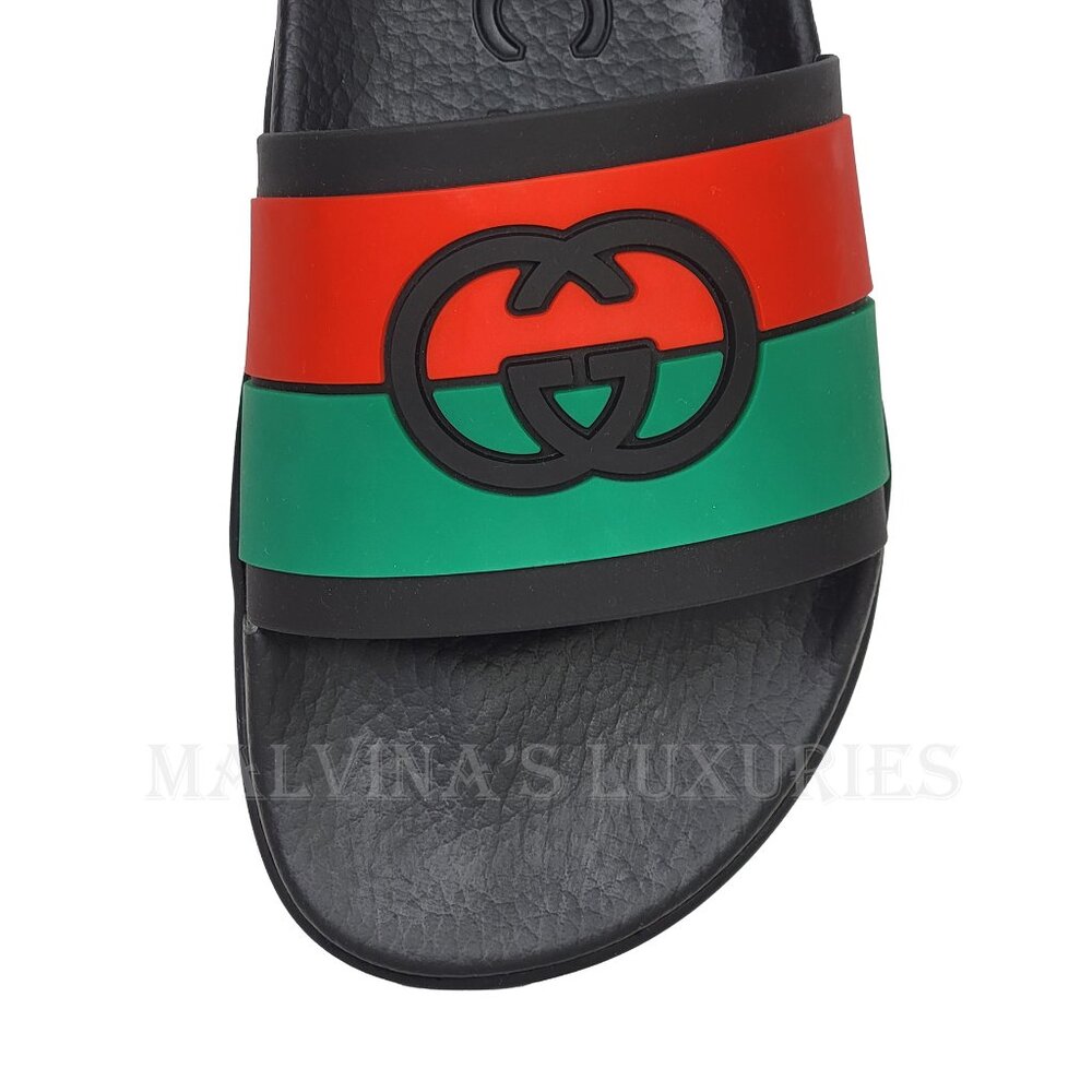 GUCCI SHOES MEN INTERLOCKING G LOGO RUBBER SLIDES w WEB STRIPE sz 9 / 9.5 - Picture 11 of 15